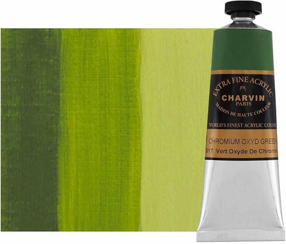 Charvin Extra Fine Professional Acrylic Paint - Chromium Oxyde Green, 60ml Tube, Triple-Milled, Lightfast Pigments, Open Stock Artist Acrylic Paints in Nature-Inspired Hues