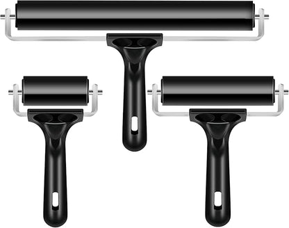 3 Pack Brayer Rollers for Crafting, Vinyl Rubber Roller Brayers, Printmaking Brayer Rollers for Cricut Maker, Gluing, Printing, Inking and Stamping(Black)