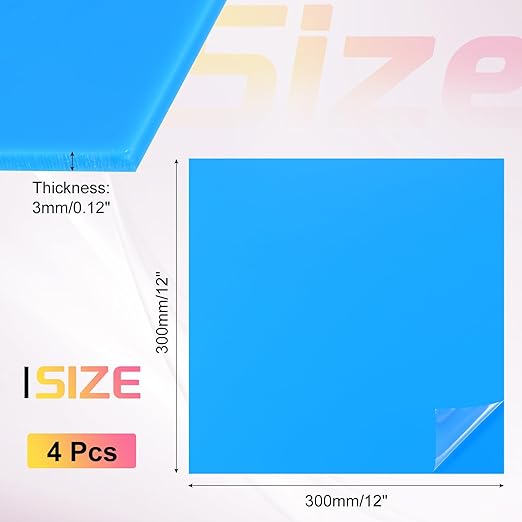 uxcell 4Pcs Acrylic Sheets 12x12 Inch Acrylic Panel 1/8 Inch-3mm Plastic Board for Picture Frames Sign Holders DIY Display Projects Craft, Blue