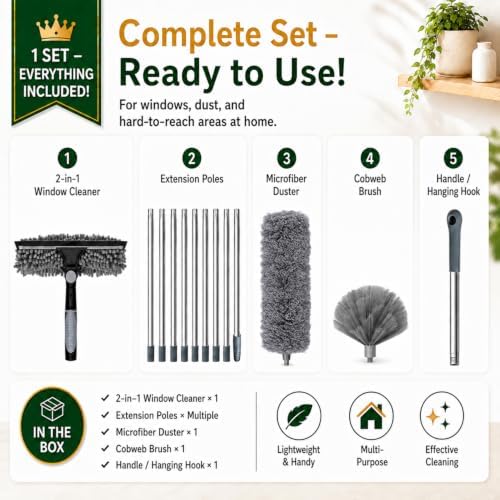 Cobweb Duster with Extension Pole, Window Squeegee, 3-in-1 Kit - Image 5