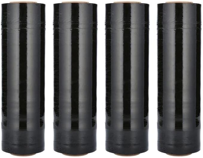 PSBM Black Stretch Wrap, 15 Inch x 1476 Feet, 144 Pack, Tinted Pre-Stretched Shrink Wrap Film for Moving, Packaging, Pallet Wrapping