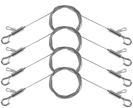 4PCS Adjustable Picture Hanging Wire 0.5m x 1.5mm Large Hooks, Picture Frame Wire Kit Heavy Duty 100lbs, Stainless Steel for Art, Mirror, Light Lamp, Billboards, Basket Flowerpot