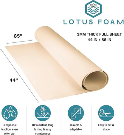 LotusFoam Large 3mm EVA Foam Sheet - 44"x 85" High Density Foam 130 kg/m3 for Cosplay, Costumes, Crafts, Flooring, Outdoor Use - 35 Colors (Beach Sand) - Beach Sand