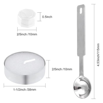 500 Pcs White Wax Seal Beads Set - Octagon Sealing Wax With 4 Tea Candles and 1 Melting Spoon for Crafts, Letters, Wine, Greeting Cards