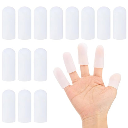 PATIKIL Gel Finger Cots 2"x0.79", 14 Pcs Silicone Finger Protector Support Finger Sleeve Cushions Thumb Protector Covers Fingertip Caps Gloves for Finger Cracking, White