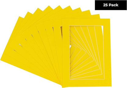 5x7 Mat for 8.5x11 Frame - Precut Mat Board Acid-Free Yellow 5x7 Photo Matte Made to Fit a 8.5x11 Picture Frame, Premium Matboard for Family Photos, Show Kits, Art, Picture Framing, Pack of 25 Mats