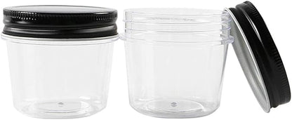 Novelinks 4 oz Clear Plastic Jars with Black Lids – Small Round Reusable Containers for Food, Spices, Crafts, Travel – BPA-Free Storage Jars for Kitchen & Household Organization, 20 Pack