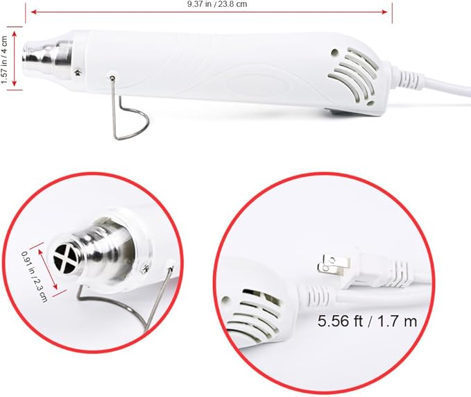 Mini Heat Gun, 300W Fast Heat Hot Air Gun with 6Ft Extra Thickened Cord and Overload Protection for DIY Craft Embossing, Vinyl Wrap, Shrink Tubing/Wrapping, Epoxy Resin, White