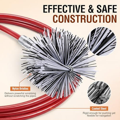 4 Inch Pellet Stove Pipe Cleaning Brush Kit, 10 FT Flexible Steel Rod - Image 5
