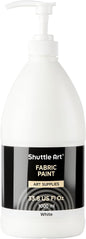 Shuttle Art White Fabric Paint, 33.8 oz(1000 ml) Large Bottle with Pump, Permanent Fabric Paint for Furniture, Sofa, Cushions, Clothes, Soft Non-Toxic Textile Paint for Color Changing, Renewal & Art Creations