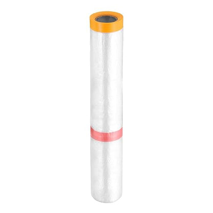 HARFINGTON Pre-Taped Masking Film 177.2" x32.8ft Double Adhesive Tape and Drape Painters Plastic Drop Cloth Film with Tape Plastic Sheeting for Automotive Painting Covering