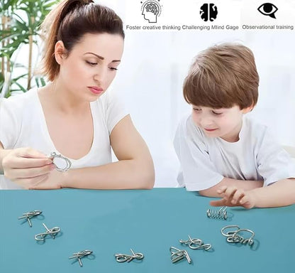 Metal Wire Puzzle Set of 24 with Pouch,Brain Teaser IQ Test Disentanglemen Iron Link Unlock Interlock Game Chinese Ring Magic Trick Toy for Party Favor Kids Adults Challenge