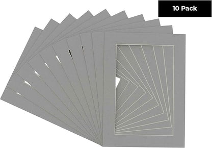 Pack of TEN 8x10 Mats Bevel Cut for 5x8 Photos - Acid Free Mid Grey Precut Matboards For Pictures, Photos, Framing - 4-ply Thickness