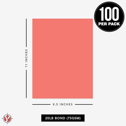 8.5 x 11" Salmon Color Paper Smooth, for School, Office & Home Supplies, Holiday Crafting, Arts & Crafts | Acid & Lignin Free | Regular 20lb Paper - 100 Sheets