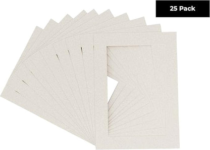 Pack of 25 Acid Free 8x10 Mats Bevel Cut for 6x8 Photos - Oyster Shell White Precut Matboards For Pictures, Photos, Framing - 4-ply Thickness