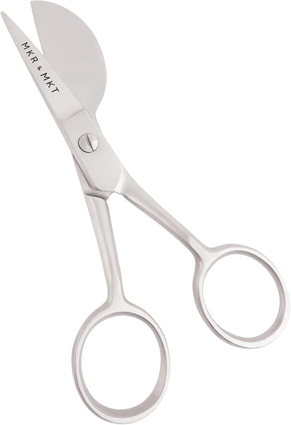 Small Embroidery 4.5 Inch Scissors Set of 2 Kit - Mini Double Bend Offset Duckbill and Double Bend Long Applique Needlepoint Blade with Pouch Sleeve (Satin)