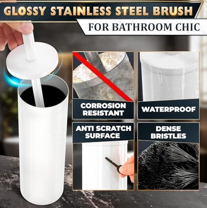 White Toilet Brush and Holder Set, Freestanding, Splash Protection - Image 3