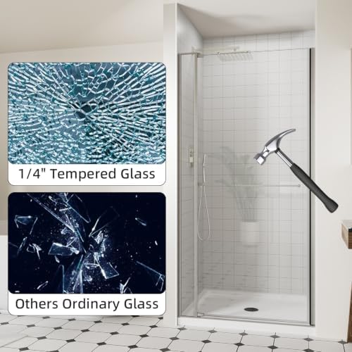 ACE DECOR 28-32" W x 72" H Frameless Pivot Shower Door, Brushed Nickel - Image 2