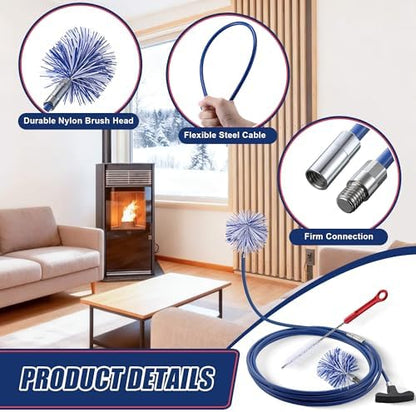 Pellet Stove Cleaning Brush Kit, 20FT Flexible Steel Rod - Image 5