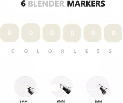 6pcs Colorless Alcohol Markers Set, Blender Blending Clear Markers Dual Tips Art Drawing Sketched Double Tipped for Adults Kids (Colorless)