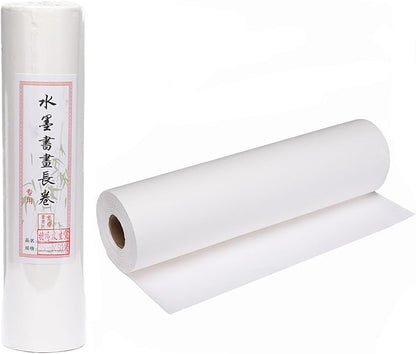 MEGREZ Roll Pack Xuan Paper Thicken Calligraphy Xuan Paper Sumi Paper for Practice Chinese Japanese, 35cm x 50m(13.8in x 164ft), Half Raw Ripe Xuan Paper, White