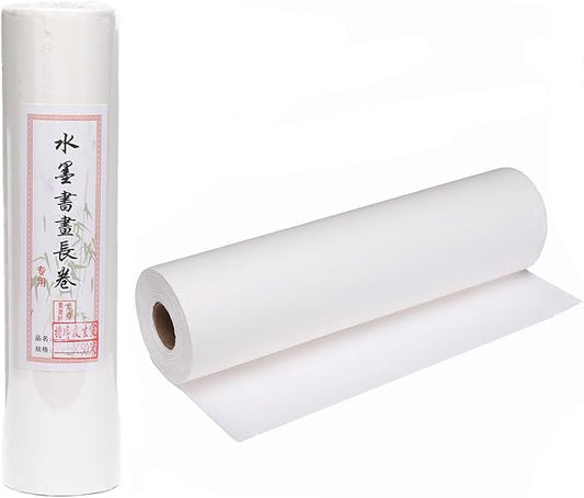 MEGREZ Roll Pack Thicken Calligraphy Xuan Paper for Chinese, Japanese, 35cm x 20m(13.8in x 65.6ft), Half Raw Ripe, White
