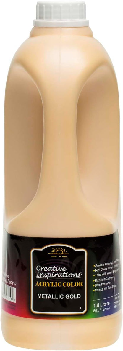 Creative Inspirations Acrylic Paint - Metallic Gold - 1.8 Liter - Smooth & Creamy Consistency, Vibrant Pigmentation, Great Coverage for Artists - Clean Up with Soap & Water