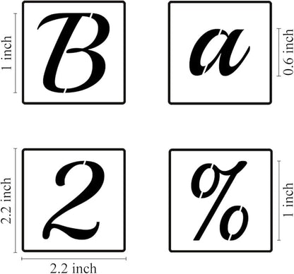 1 Inch Alphabet Letter Stencils for Painting - 70 Pack Letter and Number Stencil Templates with Signs for Painting on Wood, Reusable Cursive Letters Stencils for Chalkboard Wood Signs & Wall Art