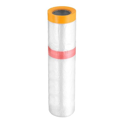 HARFINGTON Pre-Taped Masking Film 126" x32.8ft Double Adhesive Tape and Drape Painters Plastic Drop Cloth Film with Tape Plastic Sheeting for Automotive Painting Covering
