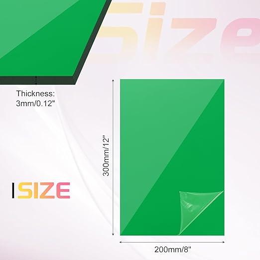 uxcell Acrylic Sheets 12x8 Inch Acrylic Panel 1/8 Inch-3mm Plastic Board for Picture Frames Sign Holders DIY Display Projects Craft, Clear Green