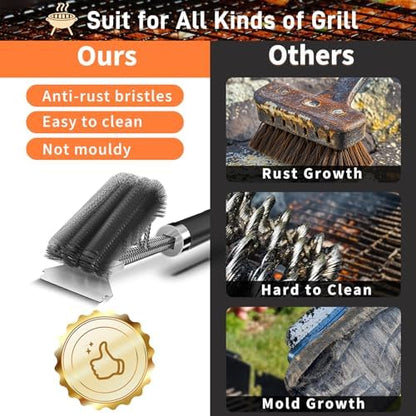Grill Brush and Scraper-18 Adjustable Handle Safe BBQ Grill Brush - Image 3