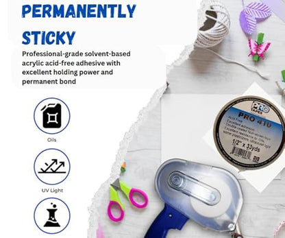 Pro 410 ATG Adhesive Transfer Tape - Acid-Free, Double Sided Tape for Scrapbooking, Framing, Laminating & Mounting - Permanent Bond for Paper, Plastic, Cloth, Vinyl & Cork - Weather-Resistant