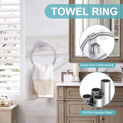 Brushed Nickel Bathroom Hardware Towel Bar Set, 5 Pieces Double Dase Toilet - Image 3