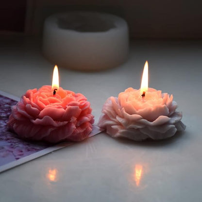3 Pcs Peony Flower Silicone Candle Molds Set, 3D Peony and Rose Silicone Resin Soap Molds, Flower Fondant Silicone Mold for Handmade Cake Decoration Chocolate Epoxy Casting Resin Craft