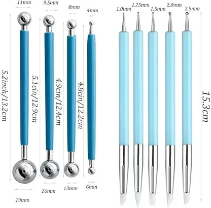 Professional Clay Sculpting Tools Set, Blue, 9 Pieces, Ball Stylus and Modeling Tools for Pottery, Ceramics, Art
