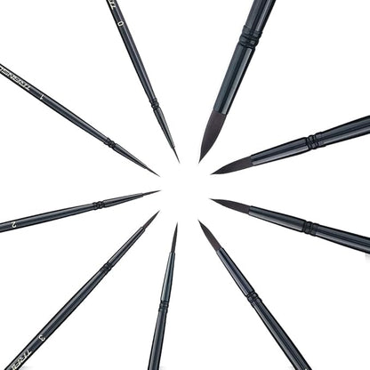 Transon Round Paint Brush Set 9pcs Synthetic Sable Hair for Acrylic Painting Watercolor Painting Gouache Ink Craft and Detail Painting Black Color