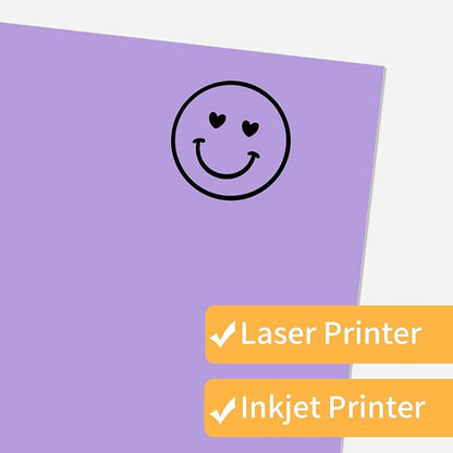 Printable Sticker Paper, 20 Sheets Purple Printable Sticker Paper, Laser/Inkjet Printing- Matte Purple, Letter Size (8.5" x 11")