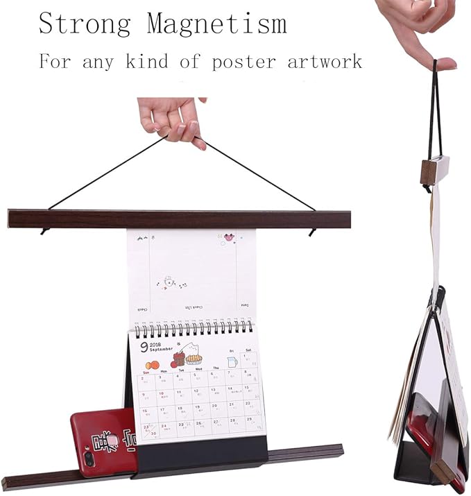 Ywlake Magnetic Poster Hanger, 14x22 14x20 14x24 Poster Frame Wood Wooden Magnet Print Posters Dowel Scroll Hanger Hangers Hanging Kit for Walls Map Canvas Artwork (Walnut, 14")