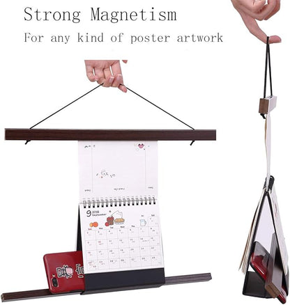 Ywlake Magnetic Poster Hanger, 13x19 13x17 13x19 Poster Frame Wood Wooden Magnet Print Posters Dowel Scroll Hanger Hangers Hanging Kit for Walls Map Canvas Artwork (Walnut, 13")