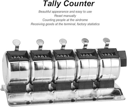Metal Handheld Tally Counter, 4 Digit Number Count Clicker with Metal Case Mechanical Counter for Coaching, Knitting, Lap, Fishing, Golfer and Row, 0 9999 5 Units Conjoined Manual Clicker Counter