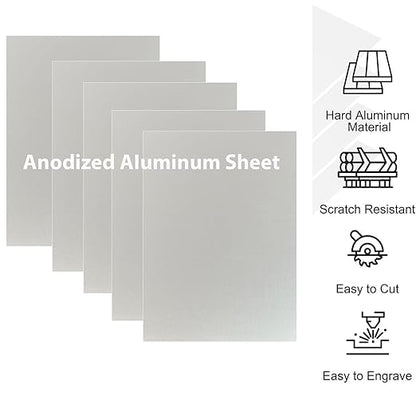 10Pcs Silver Anodized Aluminum Sheet 5" x 7" x 1/32" (0.8mm) Corrosion-Resistant Metal Plates for Laser Engraving, DIY Crafting, Sign Making, Home Decor