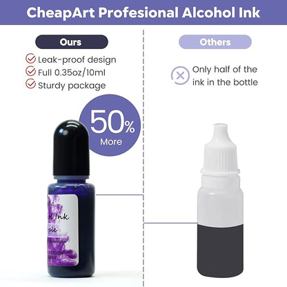 CHEAPART Alcohol Ink Set 24 Vibrant Colors Resin Dye High Concentrated Fast Drying Alcohol Based Epoxy Resin Pigment Resin Art Tumblers Coaster Acrylic Fluid Painting Crafts (24x10ml/0.35 fl oz)