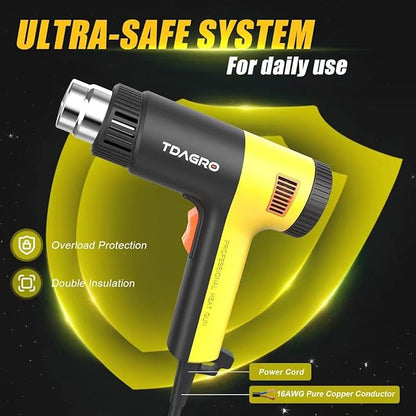 Heat Gun 1.5s Fast Heating,Compact but Powerful Heat Gun for Crafting, Variable Temperature Control from 122℉-1202℉,Mini Heat Gun for Shrink Tubing,Wrapping,Crafts,Resin,Vinyl Wrap (Golden Yellow)