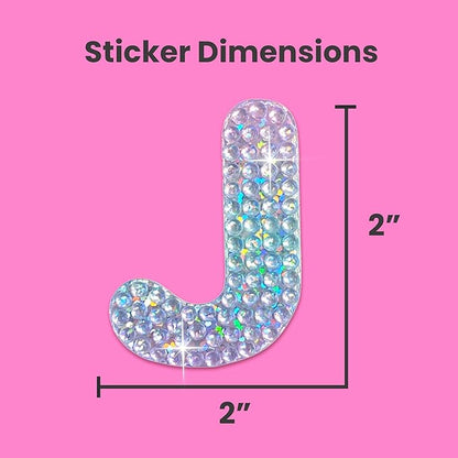 StickerBeans® Rhinestone Alphabet Letter Sticker J - Unique Sparkly Design 2” x 2” Cut-to-Shape Adhesive - Personalization, Collecting, Gifting, Scrapbooking, Decorating Laptops, Phone Cases, All Ages