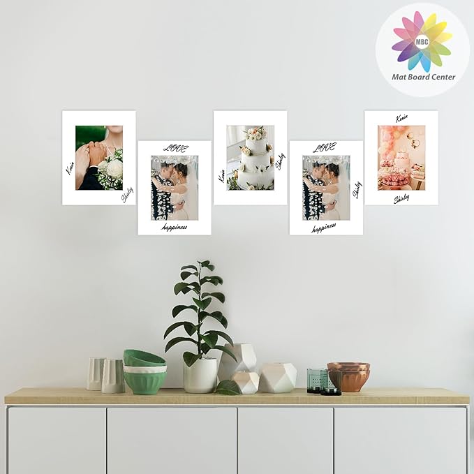 MBC Mat Board Center, 5 Pack 8.5X11 for 6X8 White Picture Mats Frame Mattes, Bevel Cut, Acid Free, 4-Ply Thickness