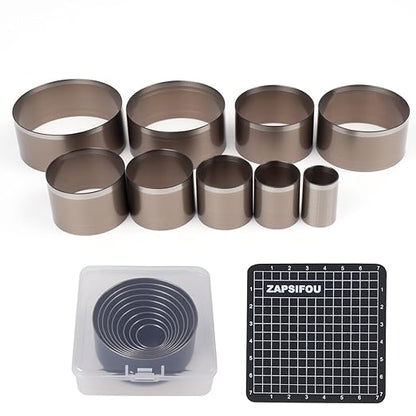 9 Pieces Leather Circle Cutter Tool Set, Hole Punch Tools with 15 20 25 30 35 40 45 50 55mm, High Carbon Steel Round Cutting Dies, Hole Punch Tool Kit for DIY Leather Crafts