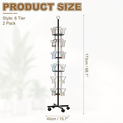 PATIKIL 2Pack 6 Tier Rotating Greeting Card Rack, Metal Spinning Greeting Card Display Stand Portable Postcard Rack Holder Organizer for Postcard Sticker Photo Desk Book Stamp, Black