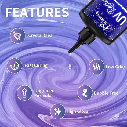 UV Resin 500g, Clear Beginner-Friendly Kit with Silicone Tools, Upgraded Formula & Crystal Clear for Jewlery Making, Craft, 250g*2 Resin UV Kit for Earring, Pendant, DIY