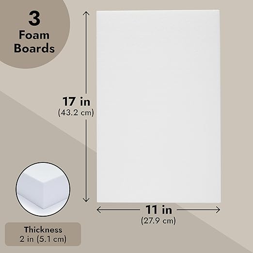 Rectangular Foam Blocks - Easy-to-Carve Sculpting Foam - Diorama Base Rectangles for Model Displays - Versatile Craft Pack for DIY Craft - Pack of 3, 17 x 11 x 2 in, White