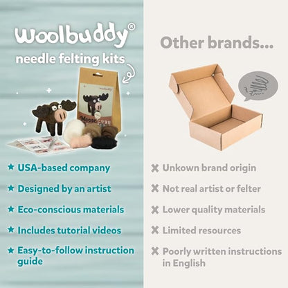 Woolbuddy Needle Felting Kit for Beginners & Adults – Panda DIY Felt Animal Starter Kit with Natural Wool Roving, Felting Needles & Step-by-Step Instructions